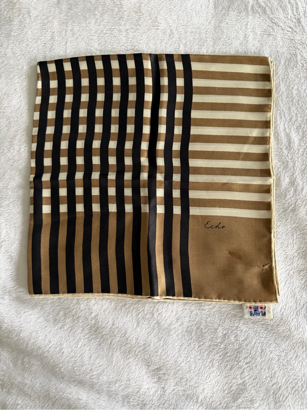 Vintage Echo Striped Silk Scarf in Brown, Black, Cream